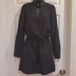 Black and Copper Pinstripes Dress w/Pockets!